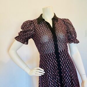 SOLD Zara Maxi Dress As Seen on TV Ruffle Metallic Rose Gold & Black Puff Sleeve